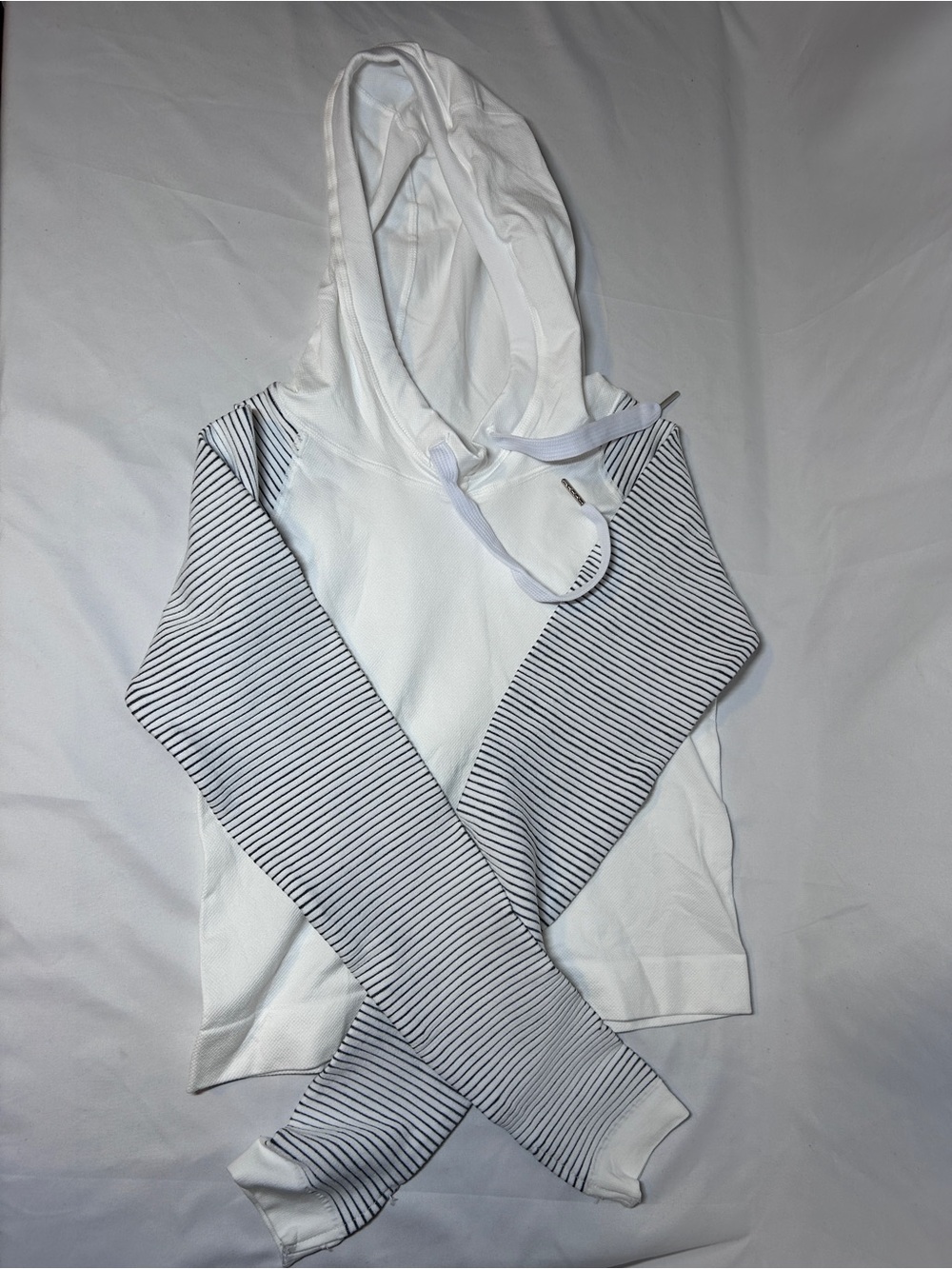 TA White Striped Hooded Active Top Long Sleeve Athletic Pullover M/L